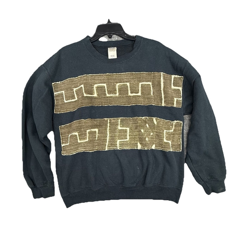 VTG Gildan Sweater‎ Men L 90s 3D Knit Textured Chunky Black Y2K